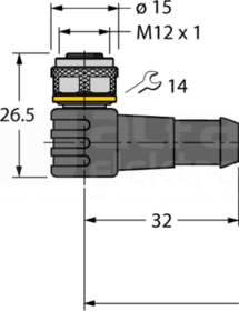 WKC4.4T-10/TXL złącze M12 żeń.kątowe Przewód czujnikowy PUR 4-żył.10m