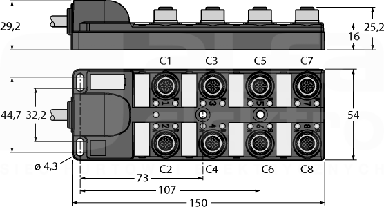 TB-8M12-5P3-5/TXL Koncentrator pasywny 8-portowy
