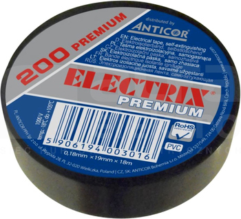 ELECTRIX 200 PREMIUM 0,18x19mm 18m czarny Taśma elektroizolacyjna PCV